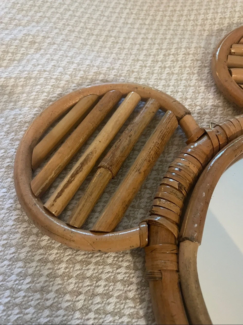 Rattan Mickey Ear Wall Mirror - Natural Brown - Picture 2 of 6